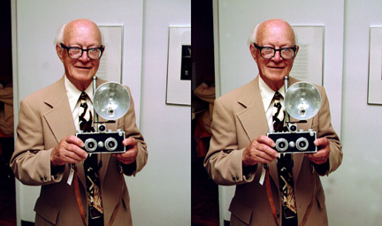 3-D of Realist inventor Seton Rochwite holding his prototype - Stereo by David Hutchison