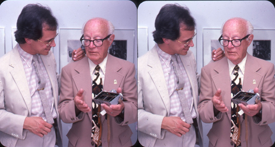 Charles Desmarais, CMP museum director & Seton Rochwite at 1985 equipment donation by David Starkman