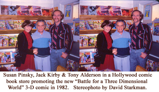 Pinsky, Jack Kirby & Tony Alderson at comic book store in 1982 by David Starkman